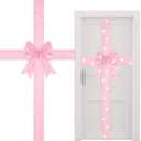 Spiareal Christmas Cabinet Door Ribbon Bow with LED Light Large Glowing Ribbon Christmas Wreath Bow Xmas Tree Festival Wrapping Decorations for Home Xmas Tree(Pink,15.75 x 12.99,Normal)