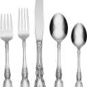 Oneida Silverware Set For 8, Wordsworth 45-Piece with Serving Utensils, Service For 8, Ornate Pattern, Mirror Finish, 18/0 Stainless Steel, Dishwasher Safe, Knives Spoons and Forks (Silver, 45 Pieces)