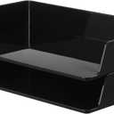 Paper Organizer for Desk Stackable Plastic Paper Tray Office Organization and Storage 9.37 x 5.91 x 1.57 Inch Stacking File Rectangular Letter Tray for Office Desktop(Black,2 Pcs)