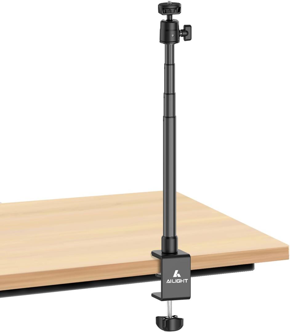 Ailight Camera Desk Mount Webcam Stand, Adjustable Table Camera Stand with 1/4" Screw & C Clamp Overhead Tripod Webcam Mount for Logitech Obsbot insta360 Anker and Others