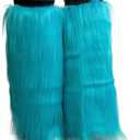 FHQHTH Fuzzy Faux Fur Leg Warmers Fur Heels Long Boots Cuff Cover has Elasticity One Pair Dionysia Boot cover Carnival 18" (Aqua Blue)