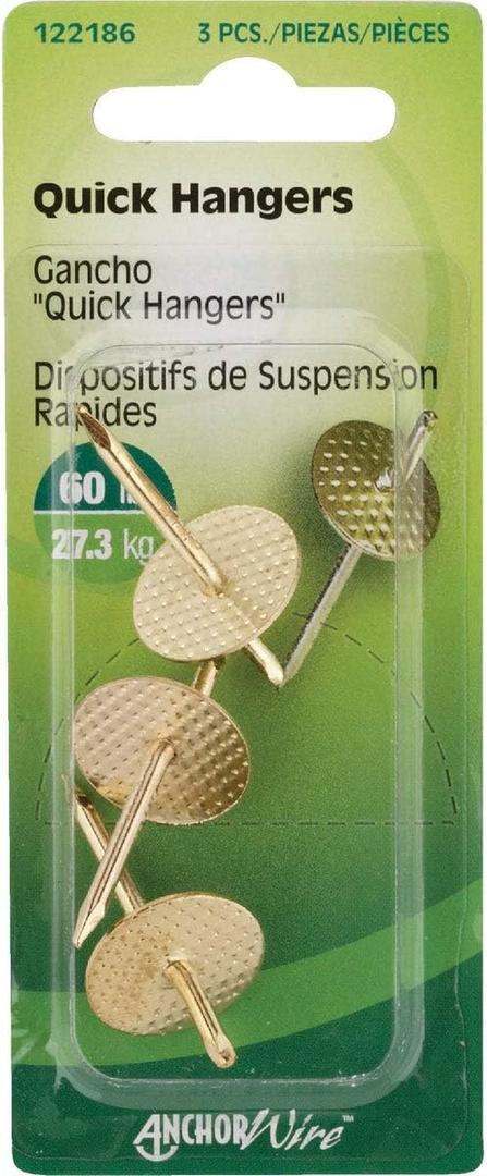 Hillman AnchorWire Brass-Plated One Piece Quick Hanger 60 lb. 3 pk Brass