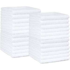 Amazon Basics Highly Absorbent, Fast Drying 100% Cotton Washcloths for Bathroom, Machine Washable, Soft, 12 x 12 in, White, 60-Pack