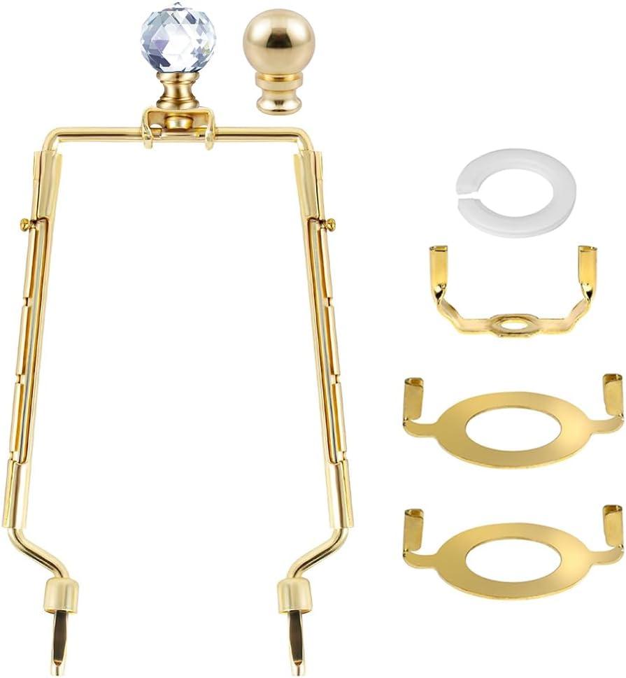 8 9 10 11 inch Gold Lamp Shade Harp Holder, Adjustable Height Harp Kit with Crystal & Metal Finial, DIY Replacement Making Repair Lampshade Bracket E14 E26 E27 Adapter Base Table Floor Light