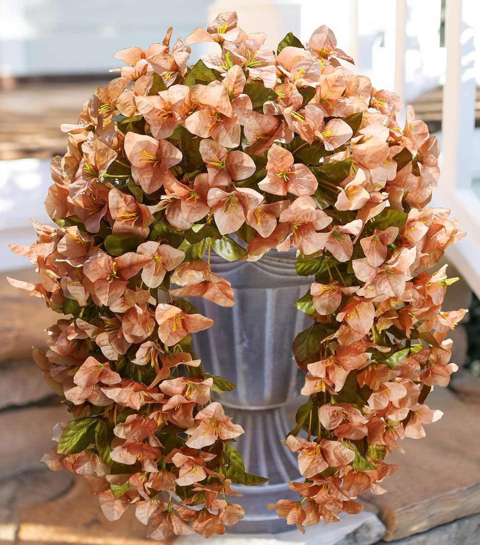 HyeFlora Bougainvillea Artificial Hanging Flowers Plants for Outdoors Winter Decoration, 2pcs Faux Bougainvillea Vines Brown Fake Flowers Realistic UV Resistant Silk Flowers for Outside Planter Yard