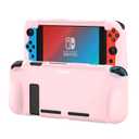 Teyomi Protective Silicone Case for Nintendo Switch, Grip Cover with Tempered Glass Screen Protector, 2 Storage Slots for Game Cards, Shock-Absorption & Anti-Scratch (Pink)