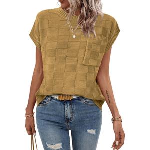 Dimur Women's Tank Top Sleeveless Sweaters Vest with Pockets Business Casual Outfits Lightweight Tunic Tops Dark Apricot XX-Large