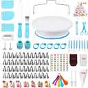 ANSLYQA Cake Decorating Kit, 340 Pcs with Cake Turntable, Leveler, 55 Numbered Icing+Skirt Tips, 2 Spatulas, 3 Scrapers, 2 Couplers, 100 Pastry Bags, 100 Cupcake Liners & More Baking Tools, (Blue)