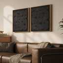 Framed Black Wood Wall Art for Living Room, Set of 2 Large Textured Geometric Abstract Artwork for Walls, Modern Minimalist Wooden Wall Decor for Dinning Room, Hallway, Office, Bedroom, 24x24 Inch
