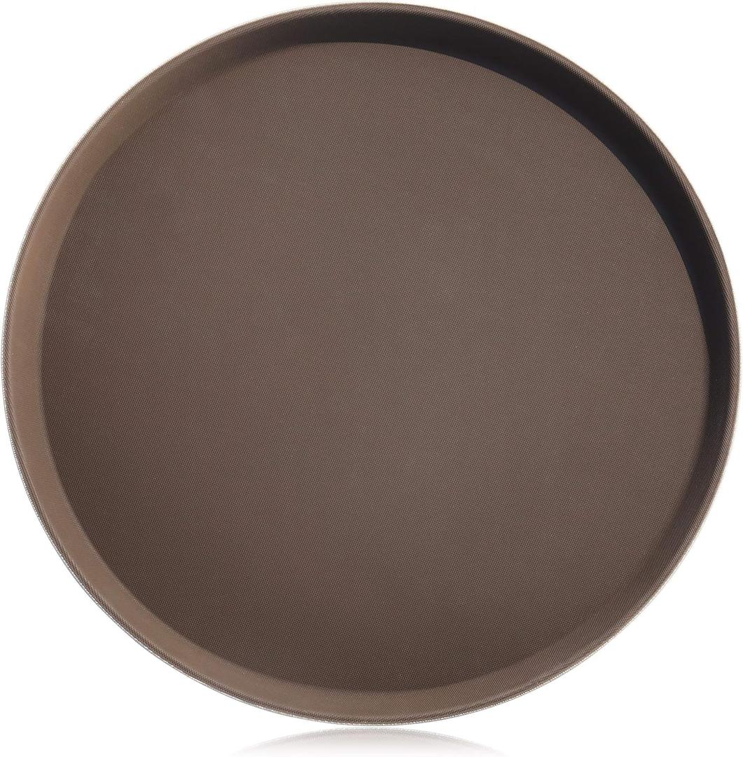 New Star Foodservice Non-Slip Tray, Plastic, Rubber Lined, Round (Brown, 18-Inch)