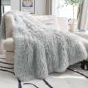 JONIYEAR Decorative 2.8" Long Hair Soft Fuzzy Faux Fur Throw Blanket 50" x 60",Luxury Reversible Fluffy Blankets for Couch Sofa Chair,Lightweight Accent Cozy Plush Thick Warm Shaggy Furry Blanket,Grey