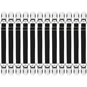 Boao 12 Pcs Bed Sheet Clips Straps Sheet Corner Straps Holder Adjustable Mattress Clips, Elastic Bed Grippers Suspender Fasteners Holder for Home(Black,4-8 Inch Length)
