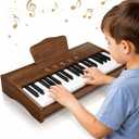 Kids Piano Keyboard, 37 Keys Digital Piano for Kids, Touch Control Buttons, Music Educational Instrument Toy, Built-in Songs & Rhythms, Wood Toy for 3+ Girls and Boys(Dark Brown)