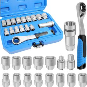 17PCS Pass Through Socket Set, Chrome Vanadium Steel, Versatile Space-Saving Design, Efficiency and Dependability, Enhanced Grip and Accessibility