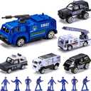 14 Pack Die-cast Police Rescue Truck Vehicles Sets,6 Pack Mini Police Vehicles Model,8 Policemen Mini Alloy Metal Pull Back Car ToysBoys Girls Toddlers Birthday Christmas Party Favors