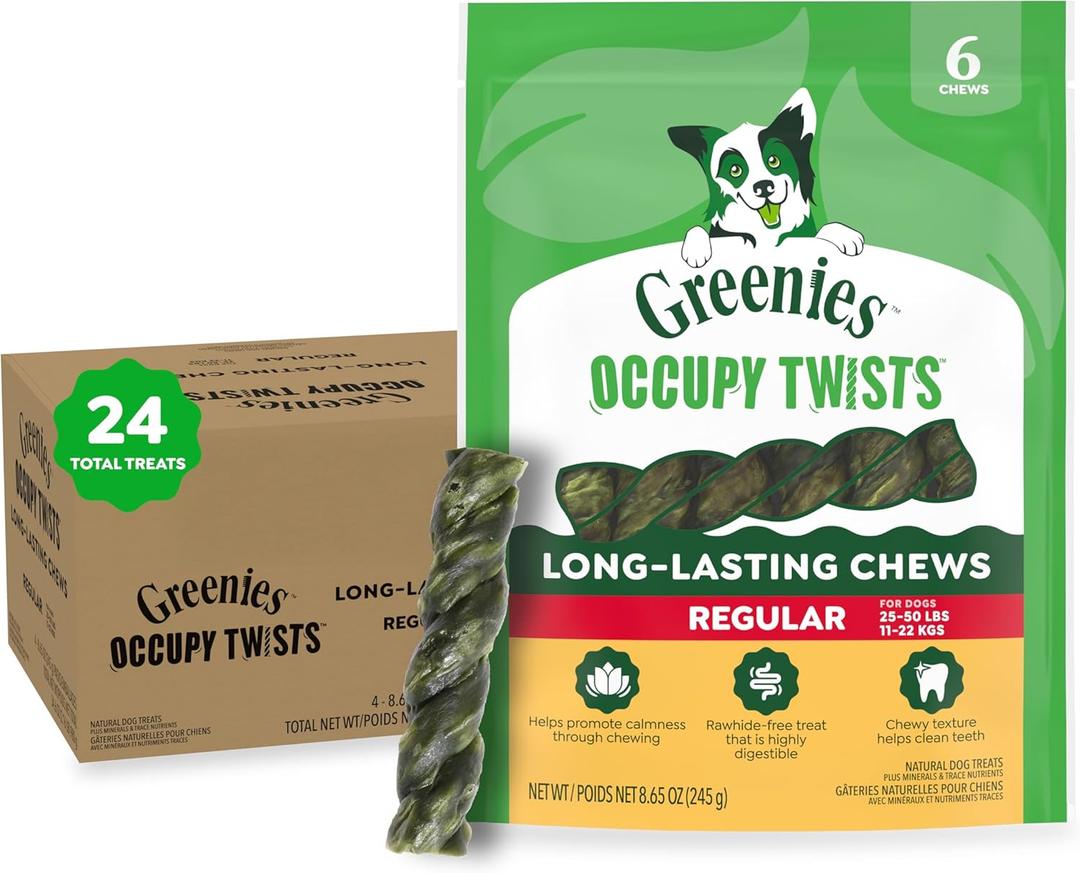 Greenies Occupy Twists Natural Dog Treats Regular Breed Size Chicken Flavor, 34.6 oz. Pack, 24 Count