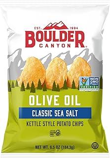 Boulder Canyon Olive Oil Kettle Chips, Classic Sea Salt, 6.5 oz,4 Pack (BBD: 01/12/2026)