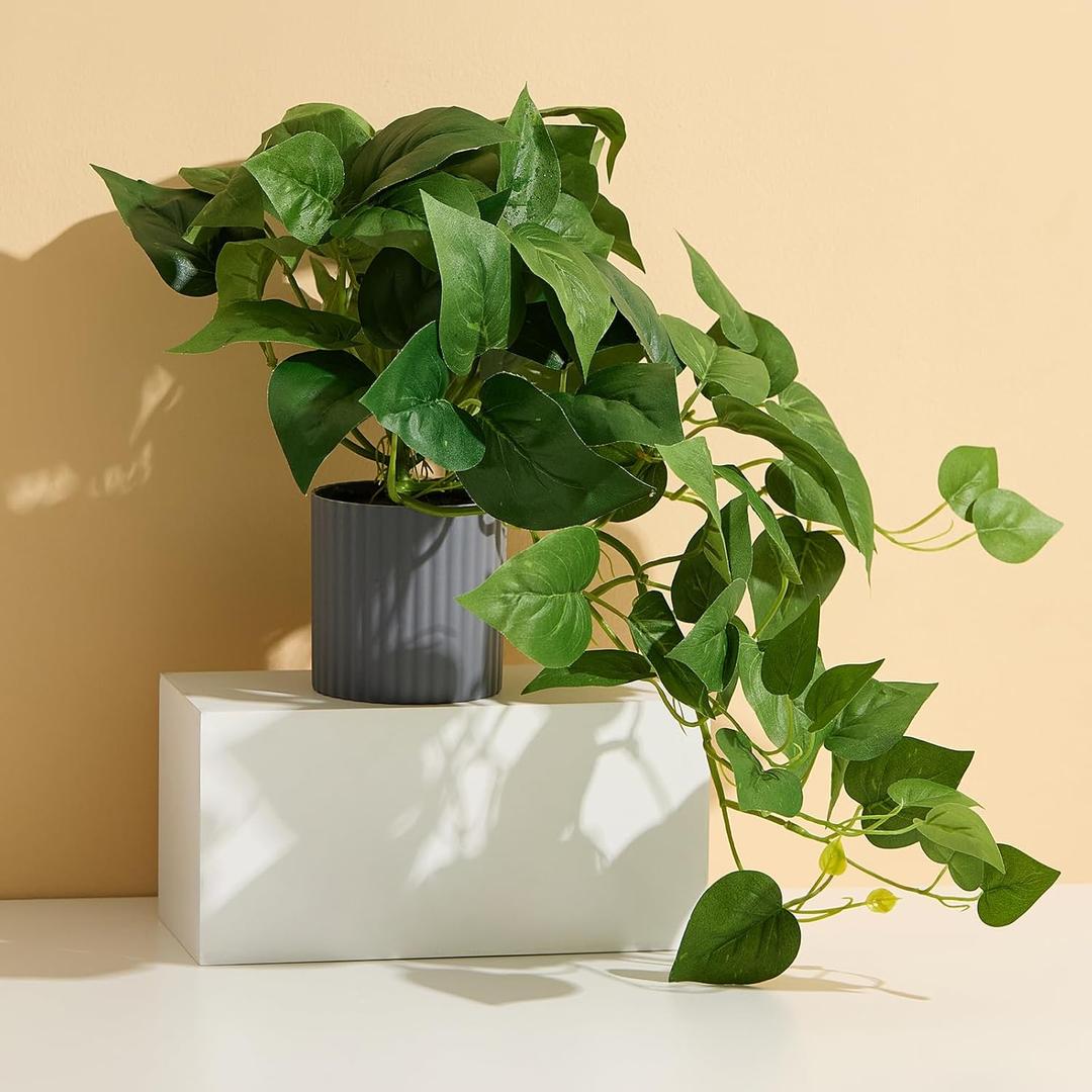 Lifelike Artificial Pothos Plant - Fake Hanging Indoor Plants in Pot, Realistic Devil's Ivy for Home Office Decor, No Maintenance Fake Potted Plants