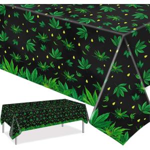 PHOGARY Tropical Weed Tablecloth Leaves Tablecloth Disposable Plastic Table Covers for Hawaiian Weed Jungle Safari Animal Themed Birthday Party Decorations, 220 x 130cm (2)
