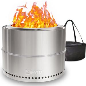 HGD 20 inch Smokeless Firepit Outdoor, Portable Smokeless Fire Pit for Camping with Travel Bag, Stainless Steel Wood Burning Stove for Backyard & Patio, Easy Setup & Compact Storage (Silver)