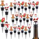 24 Pcs Christmas Wine Bottle Stoppers with Santa Claus Snowman Resin Accessories Zinc-alloy Silicone Wine Stoppers Reusable Corks Gift for Xmas Party Supplies, 4 Styles