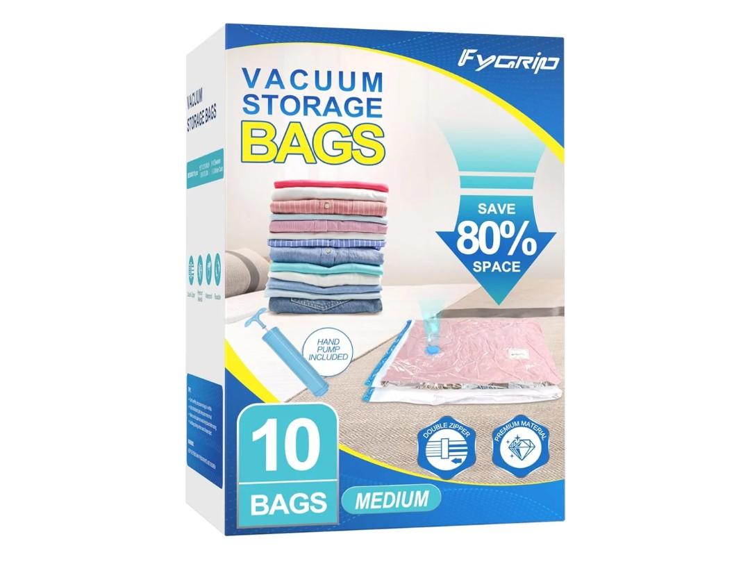 FYGRIP 10 Pack Medium Vacuum Storage Bags with Hand Pump, Plastic Packaging Bags, 80% Space Saver Vacuum Seal Bags for Clothing, Travel Lugggage, Blankets, Comforters FYGRIP 10 Pack Medium Vacuum Storage Bags with Hand Pump, Plastic Packaging Bags, 80% Space Saver Vacuum Seal Bags for Clothing, Travel Lugggage, Blankets, Comforters