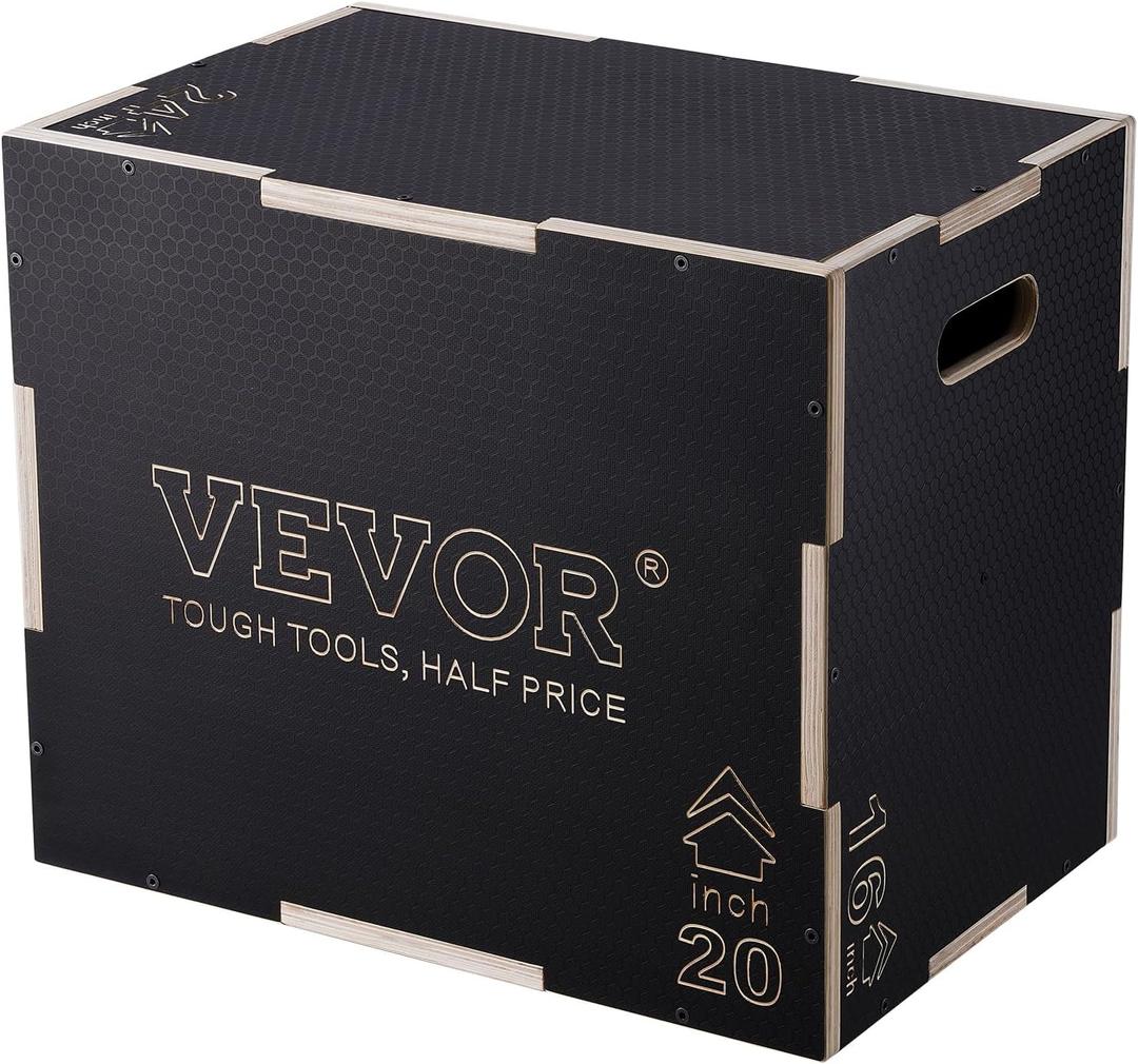 VEVOR 3 in 1 Plyometric Jump Box, Easy-to-Assemble Wood Plyo Box for Jumping Trainers, Home Gym Training and Conditioning
