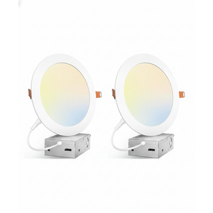 Amico 2 Pack 7 Inch 5CCT Ultra-Thin LED Canless Recessed Ceiling Light with Junction Box, 2700K/3000K/3500K/4000K/5000K Selectable, 15W=100W, 1300LM High Brightness, Dimmable Wafer Downlight-ETL&FCC