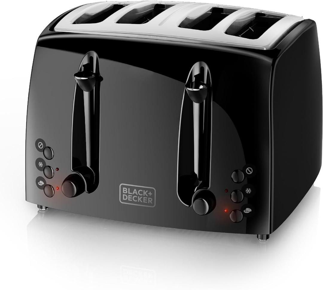 BLACK+DECKER 4-Slice Toaster, TR1410BD, Extra-Wide, 7 Shade Settings, Crumb Trays, Gloss Black