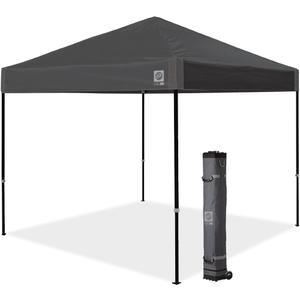 E-Z UP Ambassador Instant Pop Up Canopy Tent, 10' x 10', Roller Bag and 4 Piece Spike Set, Steel Gray