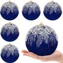 6PCS 4 inch Velvet Christmas Ball Ornaments Set, Glitter Shatterproof Christmas Tree Hanging Ornament Flocked Hanging Balls Xmas Trees Wreath Garland Holiday Wedding Party, Royal Blue