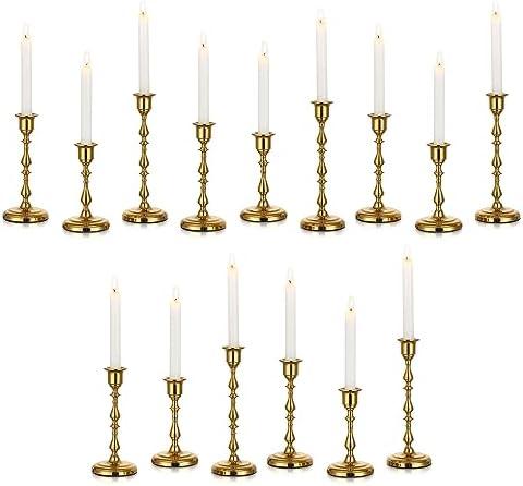 Inweder Brass Candlestick Holders Vintage: Set of 15 Gold Taper Candle Holder Metal Candle Sticks Holder Antique Decoration for Dinning Table Mantel Wedding Centerpieces Christmas Party