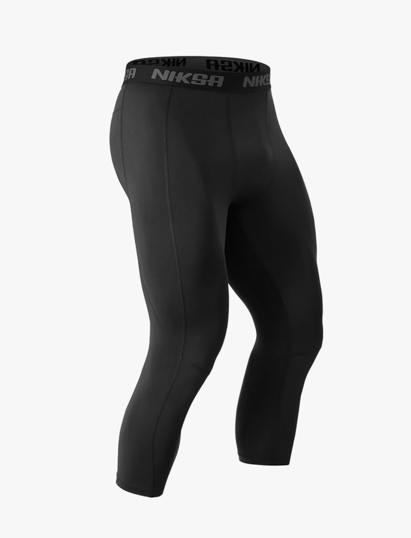 Niksa 3/4 Men's Compression Pants - Athletic Running Capri Tights Quick Dry Basketball Sports Leggings Gym Workout Base Layer(L)