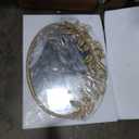 Gold Oval Decorative Mirror, 18x24 Inch Metal Frame Ornate Flower Leaves Modern Wall Mirror for Living Room, Bedroom, Entryway, Dresser, Bathroom