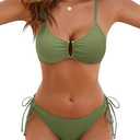 Blooming Jelly Womens Sexy 2 Piece Bikini Sets Cheeky High Cut Bathing Suit Color Block Textured U-Wire Swimsuits 2026.Medium