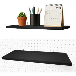 Pegboard Shelves, 16" x 6" Large Peg Board Racks 2Pack Wall Organizer Shelf, 1/4inch Heavy Duty Metal Brackets Fit All Pegboards, Wood Slats, Craft Garage Workbench Office Shelving Accessories (Black)