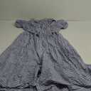 utcoco Womens Casual Short Sleeve Button Down Tie Waist Ruffled Striped Maxi Shirt Dress (Large, Blue)