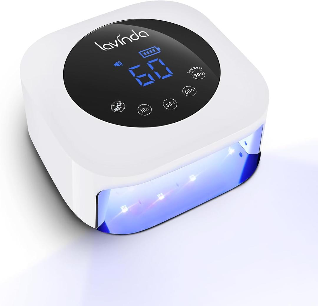 Lavinda UV LED Nail Lamp, Cordless Nail Lamp 54W Rechargeable Nail Dryer Gel Polish Light with Large LCD Display, Professional Gel Curing Lamp with 4 Timer Setting Auto Sensor for Salon and Home (White)