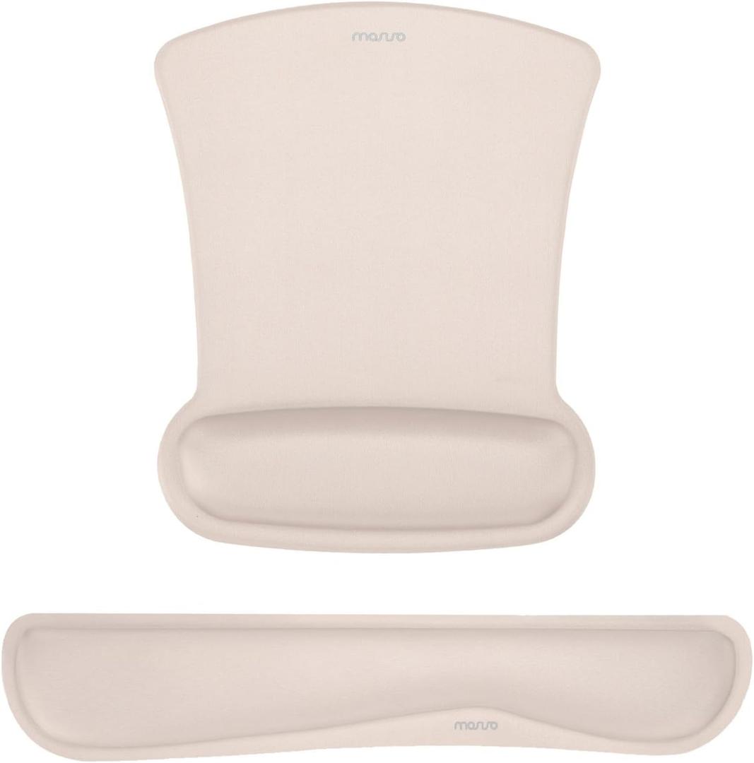 MOSISO Wrist Rest Support for Mouse Pad & Keyboard Set, Ergonomic Mousepad Non-Slip Base Home/Office Pain Relief & Easy Typing Cushion with Neoprene Cloth & Raised Memory Foam, Apricot