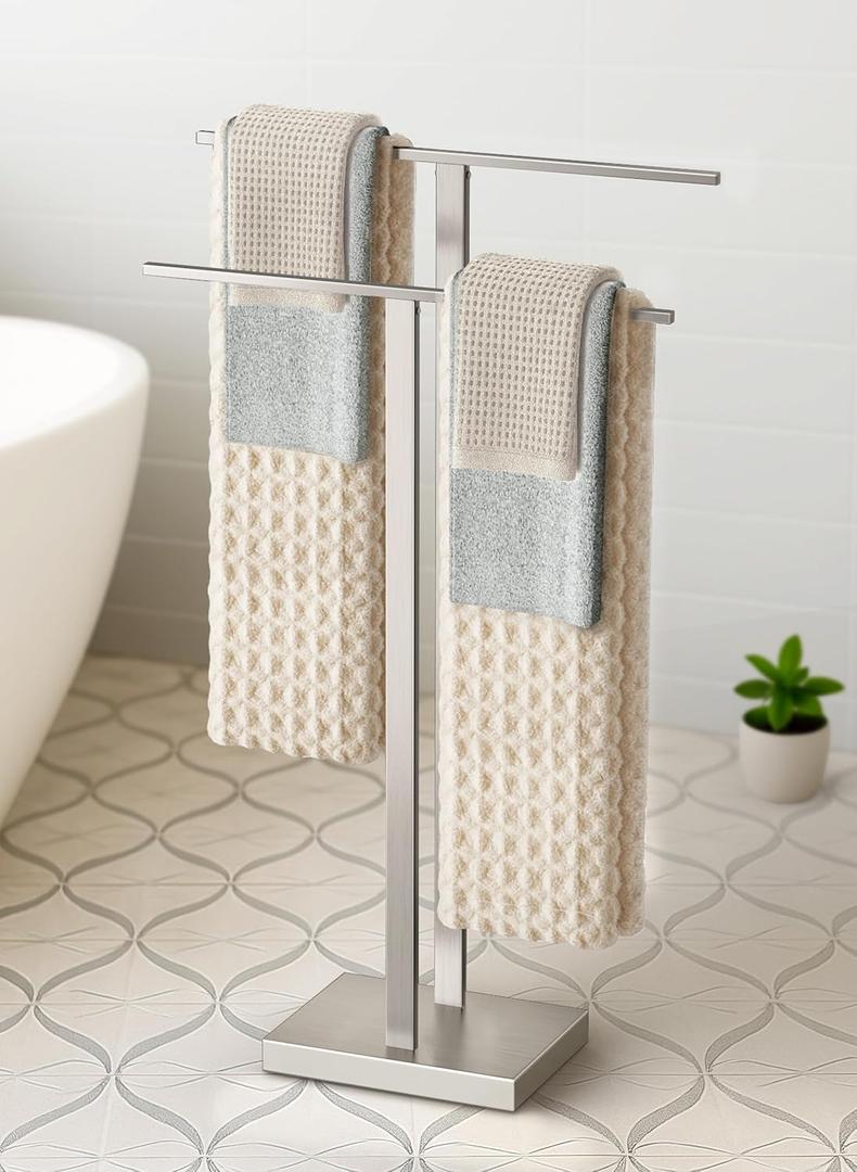 KES Freestanding Towel Rack for Bathroom, Floor Towel Racks for Bathroom with Weighted Base 2-Tier, Double Bath Towel Holder 18/8 Stainless Steel Brushed Finish, BTH231-2