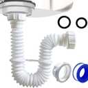 VIVIDA 1-1/2" Sink Drain Pipe Kit, Flexible Drain Pipe P Trap, 7.5"-17.7" Flexible P Trap, Under Sink Plumbing for Bathroom & Kitchen, 1-1/4" Adapter Included, 1 PACK