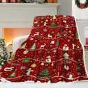 Red Christmas Blanket, Winter Snowflake Deer Christmas Tree Snowman Printed Flannel Blankets, Xmas Soft Warm Cozy Happy New Year Holiday Blanket for Couch Sofa Bed Home Decor, 60X80IN