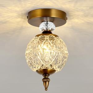 5.1" Vintage Gold Semi Flush Mount Ceiling Light Fixture Small Chandelier with Glass Globe Shade for Hallway Entryway Bedroom Foyer Porch Kitchen