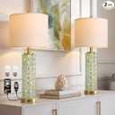 Oneach 27.75" Modern Table Lamps Set of 2, Green Bedside Lamp with Glass Nightlight, USB A+C, Unique Desk Lamps for Living Room, Bedroom, Nightstand, End Table (2 Bulbs Included)
