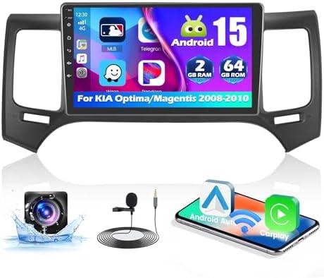 2+64G Latest Android 15 Car Stereo for Kia Optima Kia Magentis 2008 2009 2010 Wireless Apple Carplay Android Auto, 9 inch Touch Screen Radio GPS WiFi FM RDS Bluetooth+AHD Backup Camera
