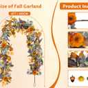 Fall Garland with Lights, 6FT Fall Leaves Garlands, Artificial Eucalyptus Garland with Pumpkins Berries for Home Mantle Fireplace Decor Thanksgiving Christmas Party Autumn Decoration (6FT)