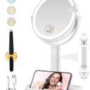 Makeup Mirror with Lights, Double Sided 9x/1x Magnifying Mirror with Light, Rechargeable 3 Color Lights and Adjustable Brightness, 360° Rotation Detachable Comes with Tweezer(White)