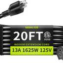 16/3 Black 20 FT Extension Cord, Indoor Extension Cord for Laptops, Coffee Makers, Office Home Appliances, 3 Prong Resistant Cable Flexible, 13A 125V 1625W ETL Listed