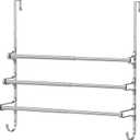 CANYAVE Over The Door Towel Rack, Extendable Triple Towel Storage Holder with Hooks, 24.02 Inches Towel Bar Hanger Towel Racks for Bathroom (Silver)