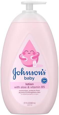 Johnson's Baby Lotion with Coconut Oil, Aloe Vera & Vitamin B5, 72 HR Hydration, Skin Moisturizer, Hypoallergenic, Safe for Newborn, Protects From Dryness & Strengthens Skin, 27.1 fl. Oz. no BBD
